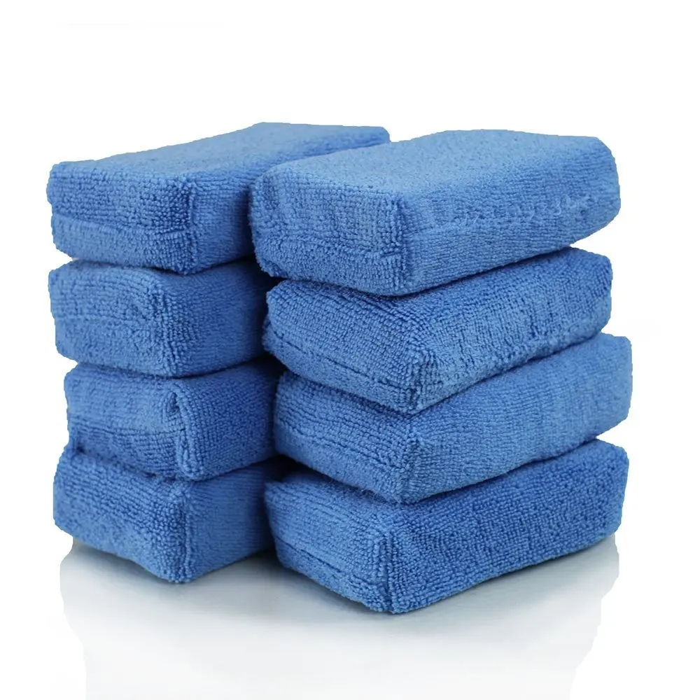 Premium Grade Microfiber Applicators Sponges, Cloths, Blue (Pack of 8) 12*8*4cm Car Care Microfibre Wax Polishing