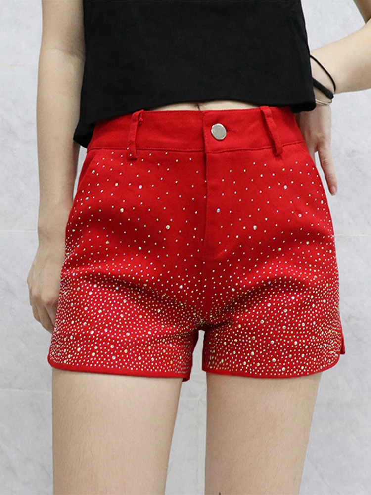 Women's High Waist A-Line Wide Leg Denim Shorts Glitter High Waist Slimming Elastic Cotton Stretch Summer New Style KoreanWJ639