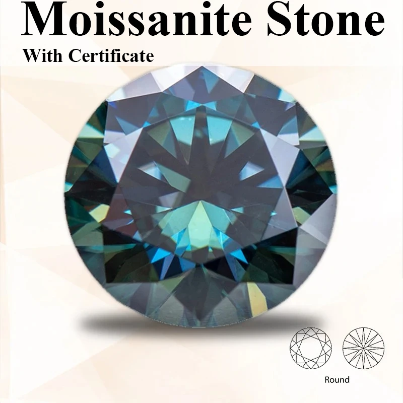 

Moissanite Stone Rainbow Blue Colour Round Cut Gemstone Lab Created Diamond Jewelry Rings Earrings Making With Certificate