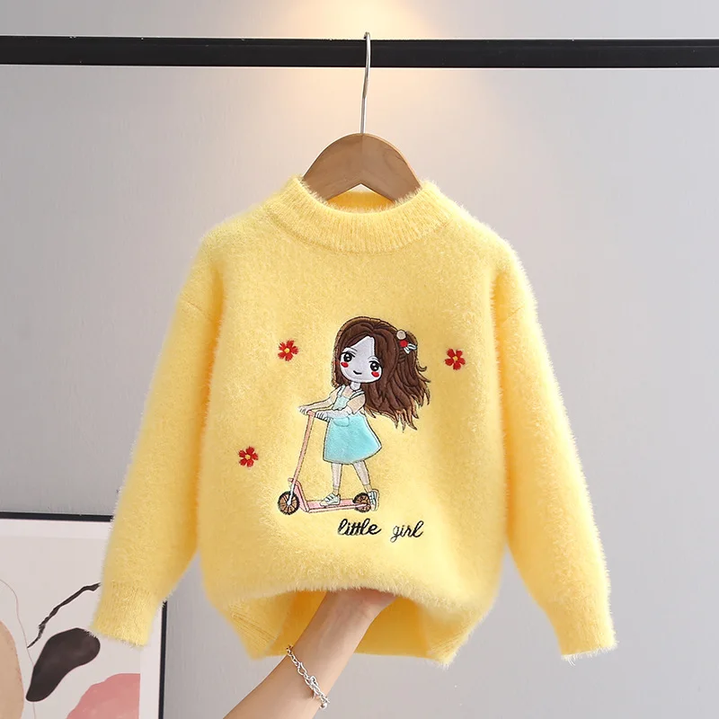 New Children Girls Clothes Lovely Cartoon Flowers Pattern Sweater Letter Cotton Sweatshirt Autumn Winter Outfit for Kids GY11141