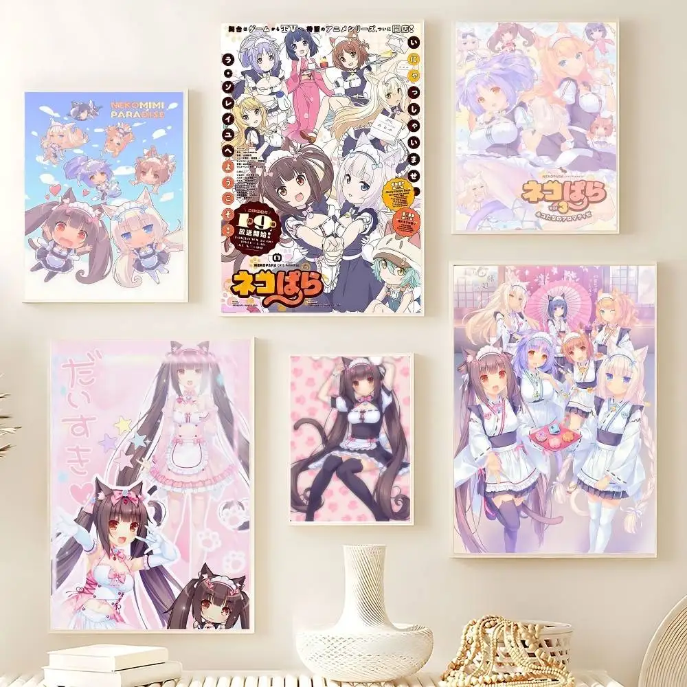 Anime Nekopara Movie Sticky DIY Wandposter HD-Qualität Wandkunst Retro-Poster für Zuhause Zimmer Wanddekoration Kawaii Raumdekoration