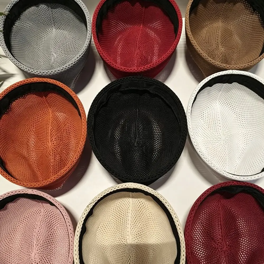 Breathable Mesh Knitted Pillbox Hat Lightweight Knit Multiple Colors Women Bucket Cap No Brim Design Summer Knit Hat
