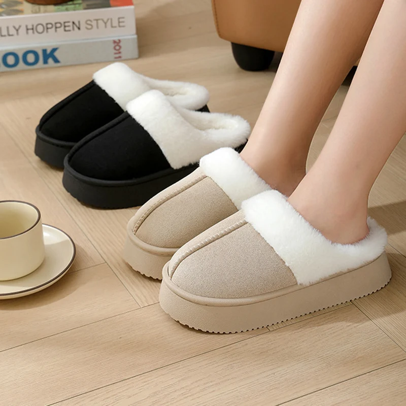 

Soft Bottom Fluffy Fur Indoor Slippers Women 2025 Winter Warm Long Plush Non Slip Home Slippers Plus Size Furry Couple's Slides