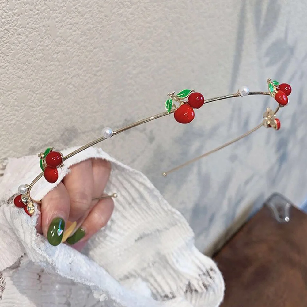 

1pcs Cherry Hair Hoops Elegant Pearl Design Lovely Hair Accessories Party Wedding Headwear Wash Face Band Alloy Decorative