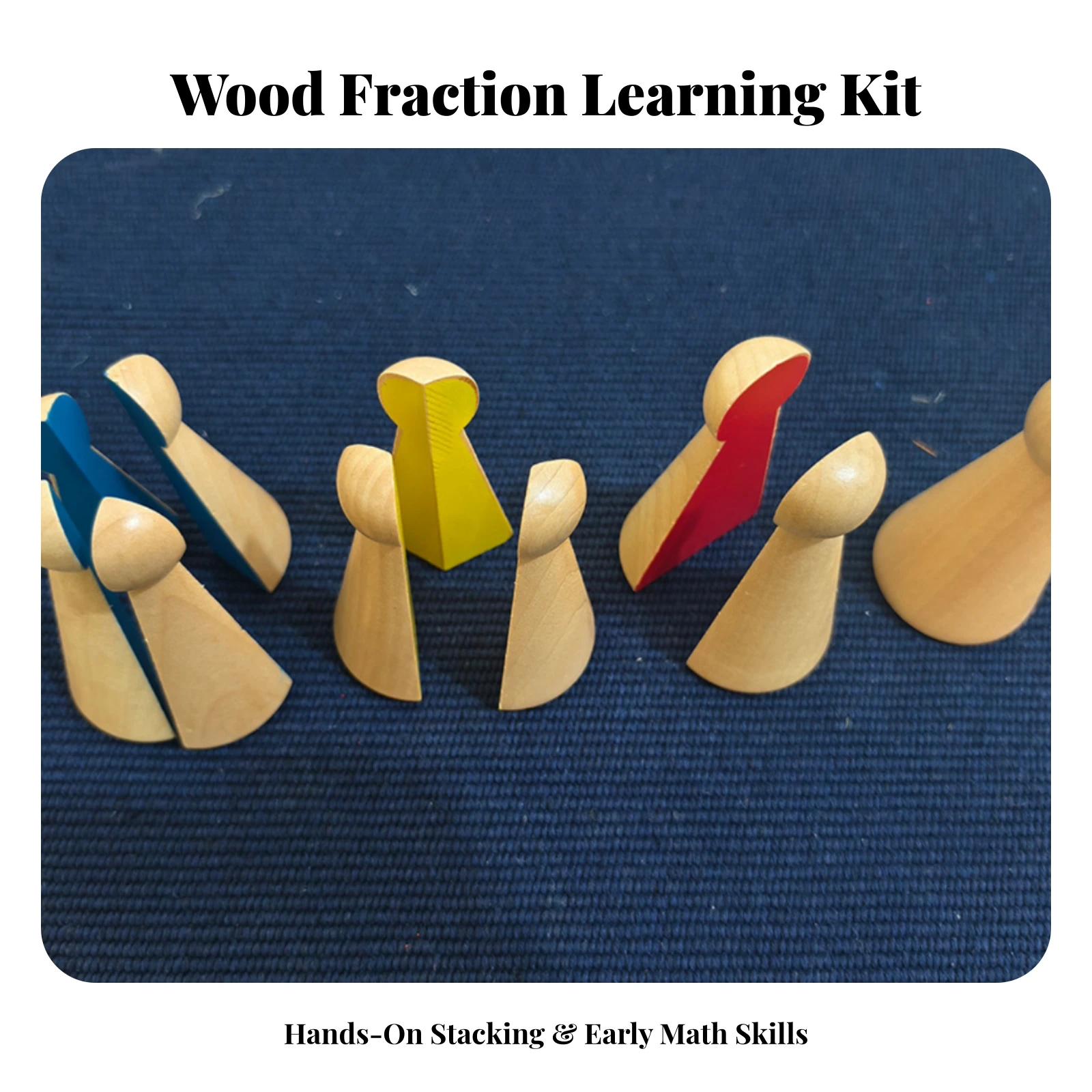 Wooden Fraction Manipulative with Base Tactile Wooden Educational Fraction Teaching Aid Math Manipulatives Sturdy Child-Friendly