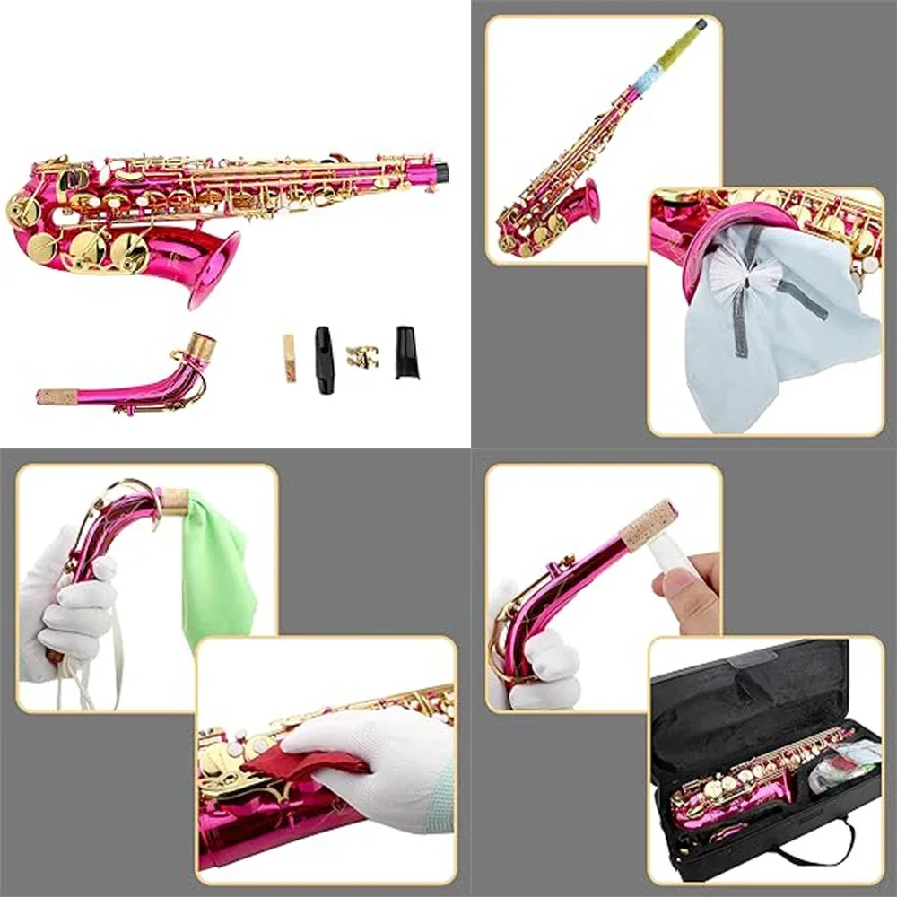 Rose Red Eb Alto Saxophone for Beginners Adults Brass E Flat Key Type Saxophone Woodwind Instrument with Case Strap Glove Parts