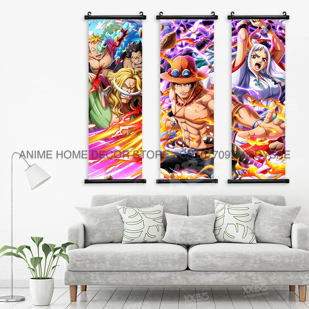 Pósteres de una pieza de Anime Monkey D. Luffy, pinturas colgantes, Portgas D. Ace, decoración del hogar, obra de arte de pared Kaido, imagen de rollos de Yamato