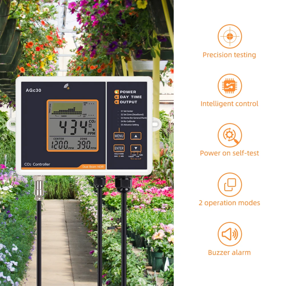 CO2 Controller for Greenhouse Planting Dual Beam NDIR CO2 Monitor with High Precision Probe Sensor and Automatic Control