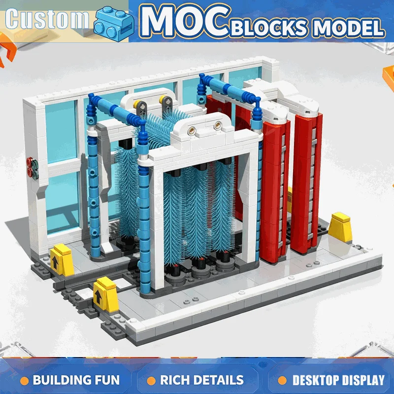 889PCS Train Wash Station Building Blocks City Railway Service Center Architecture Model DIY Assembly Toy Collection Festival