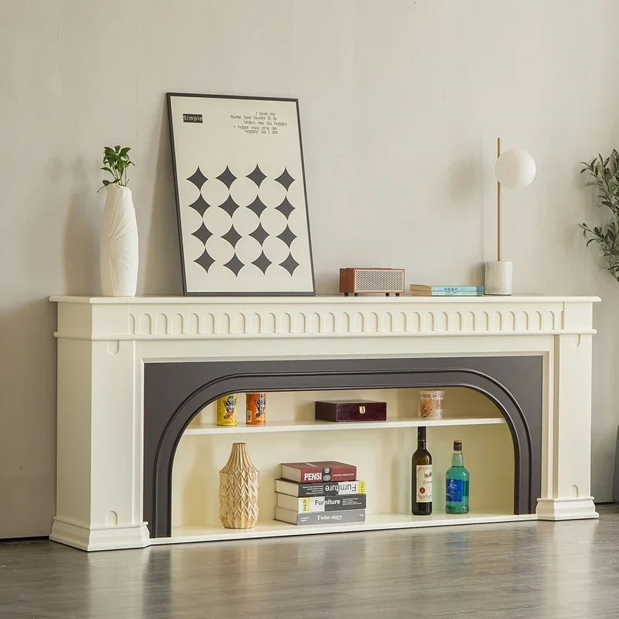 

Тумба под телевизор и камин из массива дерева в современном минималистичном стиле, французский кремовый дизайн, американский витринный шкаф для гостиной