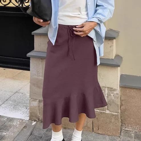 

Maillard Autumn Women's Skirt Lace Up High Waist Straight Pleated A-Line Skirt For Female Instagram-Style Minimalist Lady Skirt