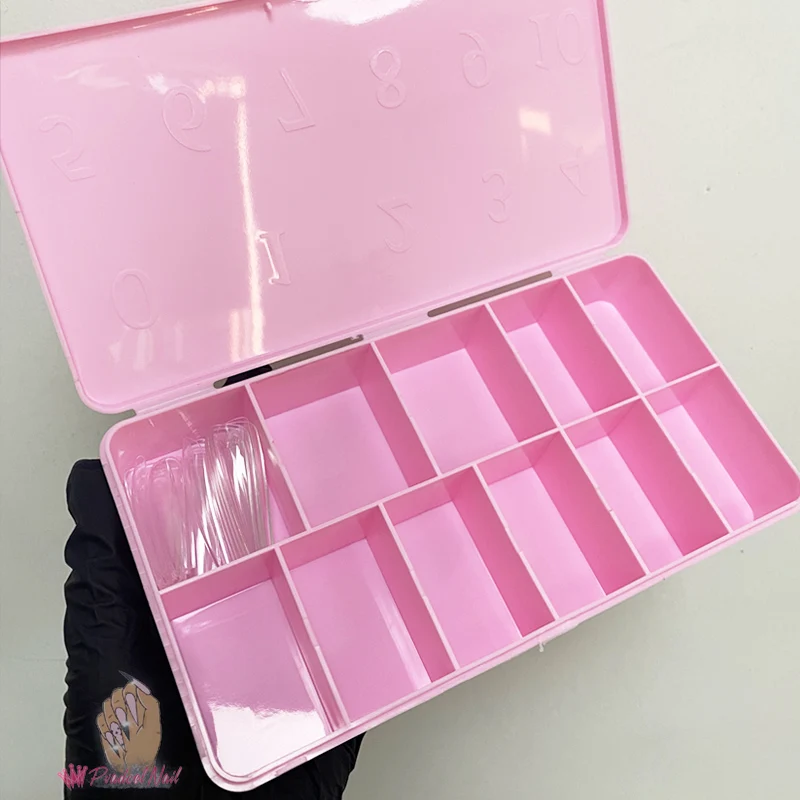 Pink Empty Artificial Nails Tip Gel X Extension Packaging Storage Box Rhinestones Gems Holder Case Organizer 11 Grids