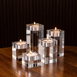 Crystal Tea Light Candle Holder, Square Glass Wish Candle Stand for Wedding, Dining, Living Room Decor Height 4,6, 8,10,12cm