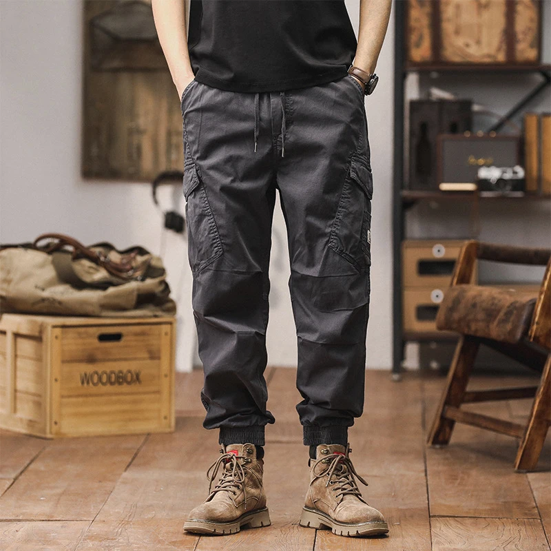 American Style Men's Functional Workwear Pants Multi Pocket Commuting Wear-Resistant Casual Leggings Solid Color Washed