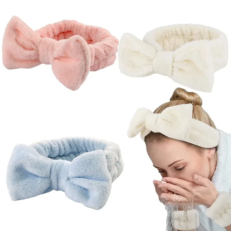 

1-20PCS Soft Coral Fleece Headband for Face Washing Makeup Bow Design Hair Hoop Light Beige Yoga Turban for Girls Women