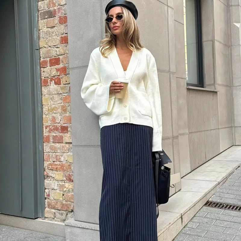 Nouveau Tuularose printemps automne femmes chandails mode col en v lâche tricot Cardigan décontracté bureau dame Streetwear nouvelles femmes pulls