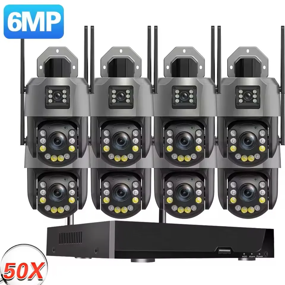 6mp 50X Optical Zoom WIFI NVR KITCctv Outdoor Latest Waterproof Security Wifi Camera Kit Dual Lens Wireless Camera System
