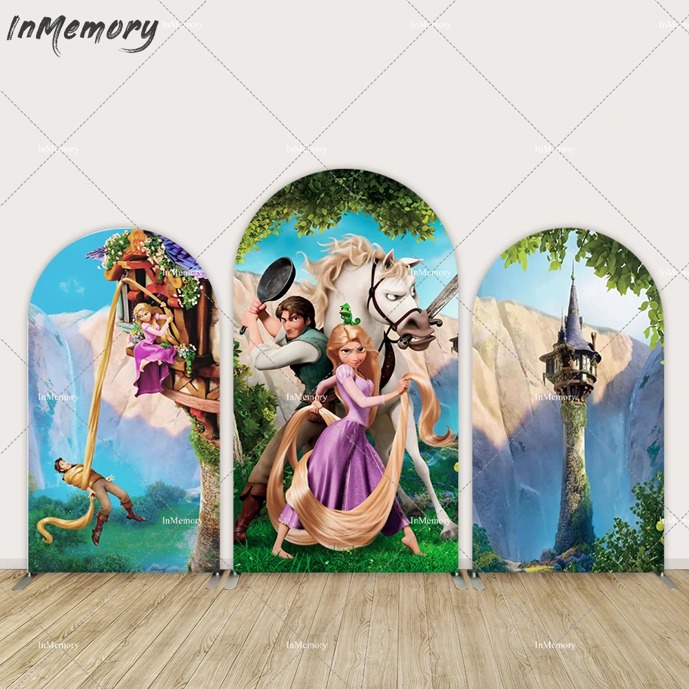 

Princess Tangled Birthday Party Decoration for Girl Arched Wall Backdrop Cover Rapunzel's Tower Photo Background Baby Banner