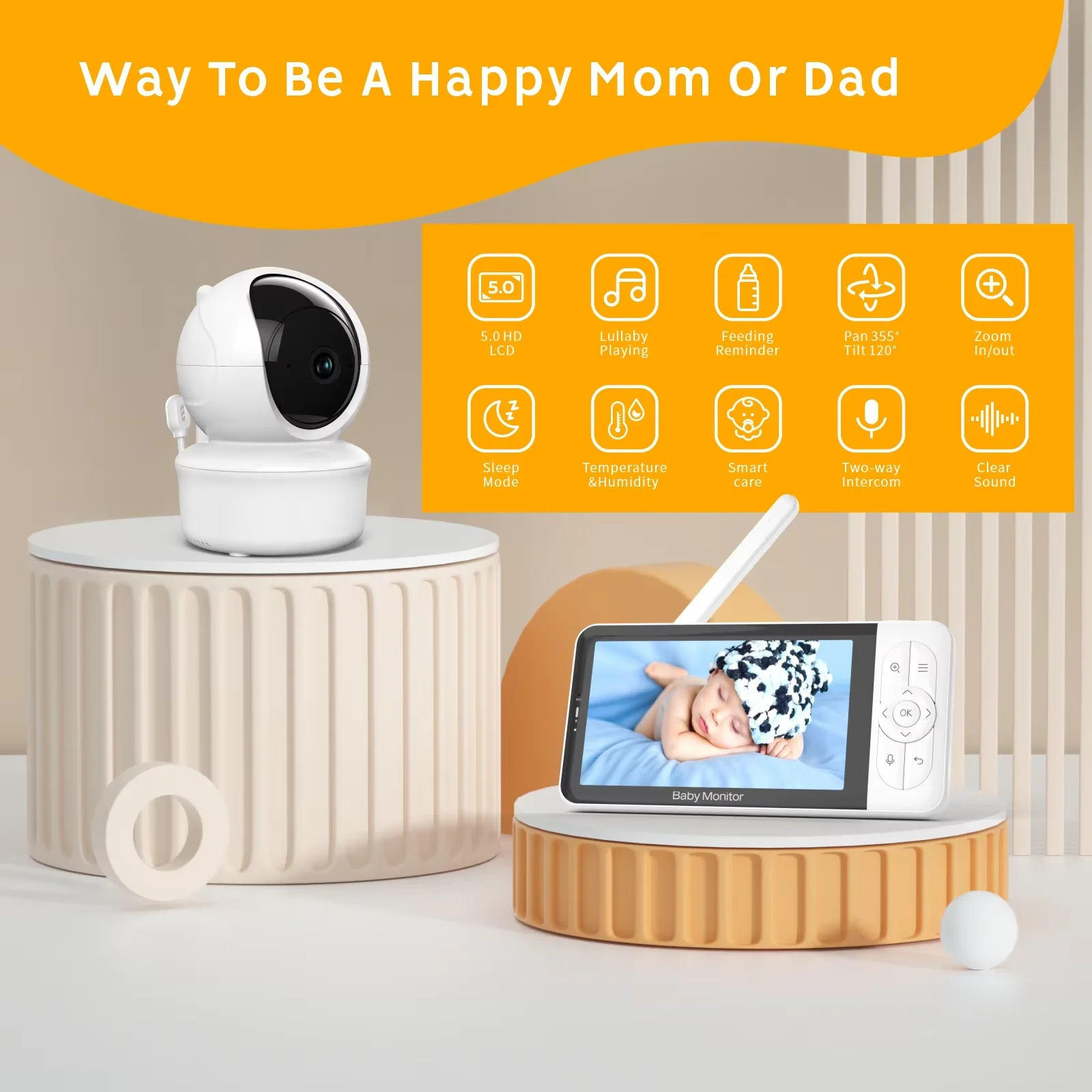 Babystar 5-inch Tuya Baby Monitor, 1080P High-Definition WiFi Remote Mobile App Control, 3000mAh Battery, Multi-User Support. view 4