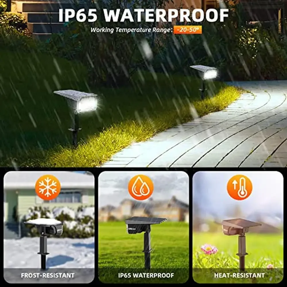 Projecteurs Solaires d'Extérieur, Étanches, Conforme à la Norme IP65, Rechargeable par USB, 3 Modes, Applique Murale de Paysage, Panneau Réglable, Idéal pour Cour et Jardin