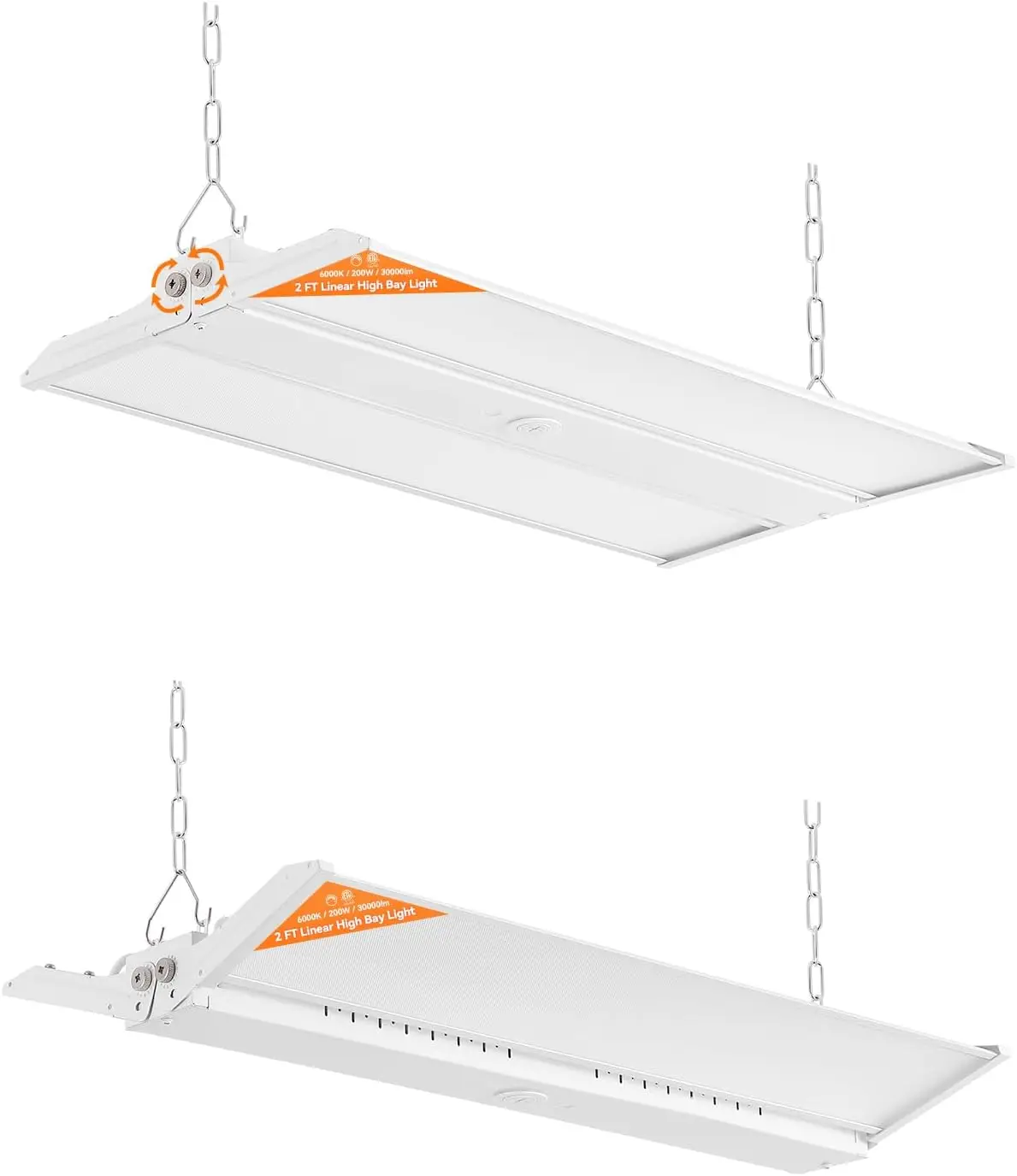 

Линейные светильники High Bay 2FT, 200W/150W/100W, с регулируемой цветовой температурой 6000K-5000K-4000K, диммируемые, с регулируемым наклоном, для складов и мастерских