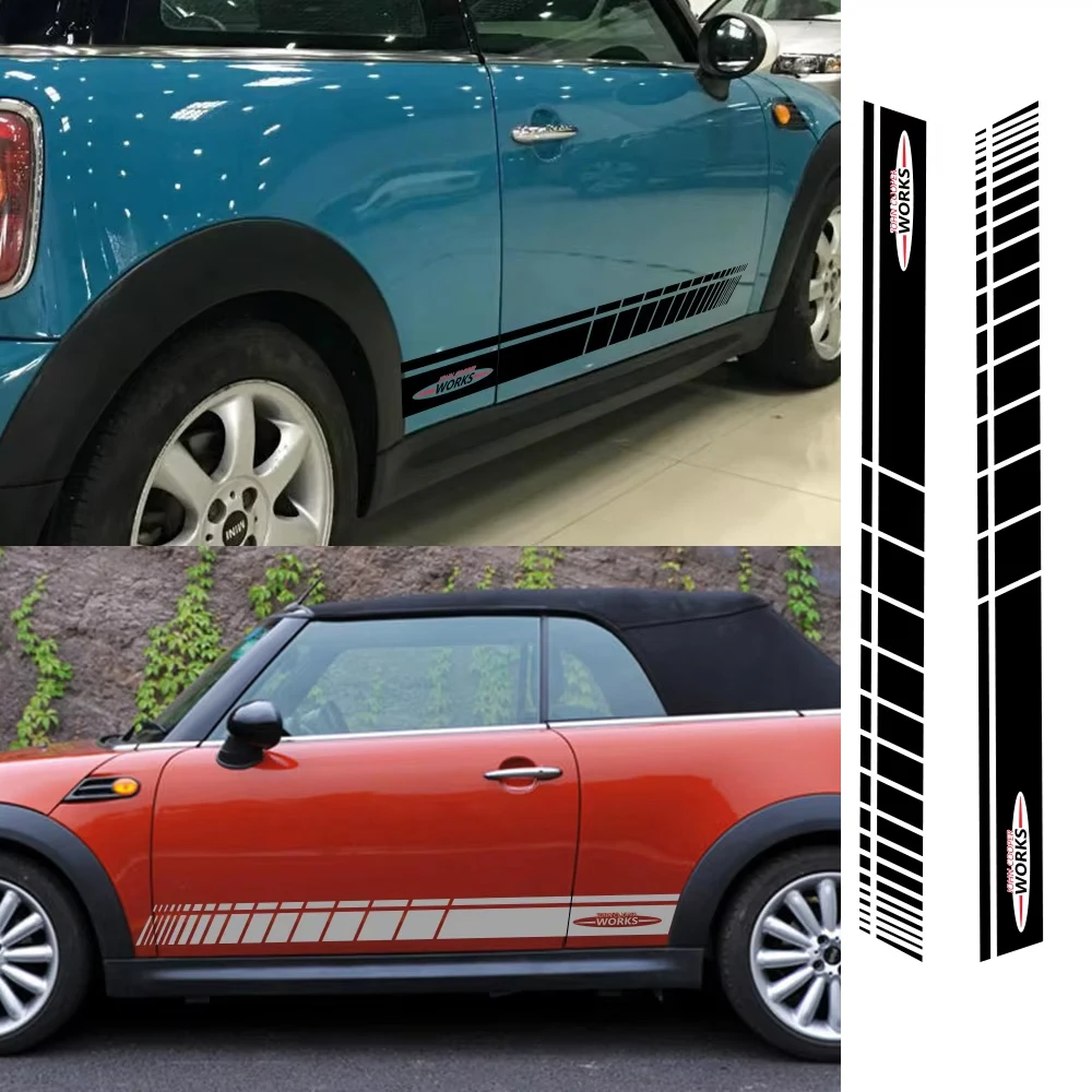 

2pc Car Door Side Skirt Stripes Sticker JCW Decoration Auto Accessories For MINI John Cooper Works R56 R58 R59 F57 F56 Hatchback
