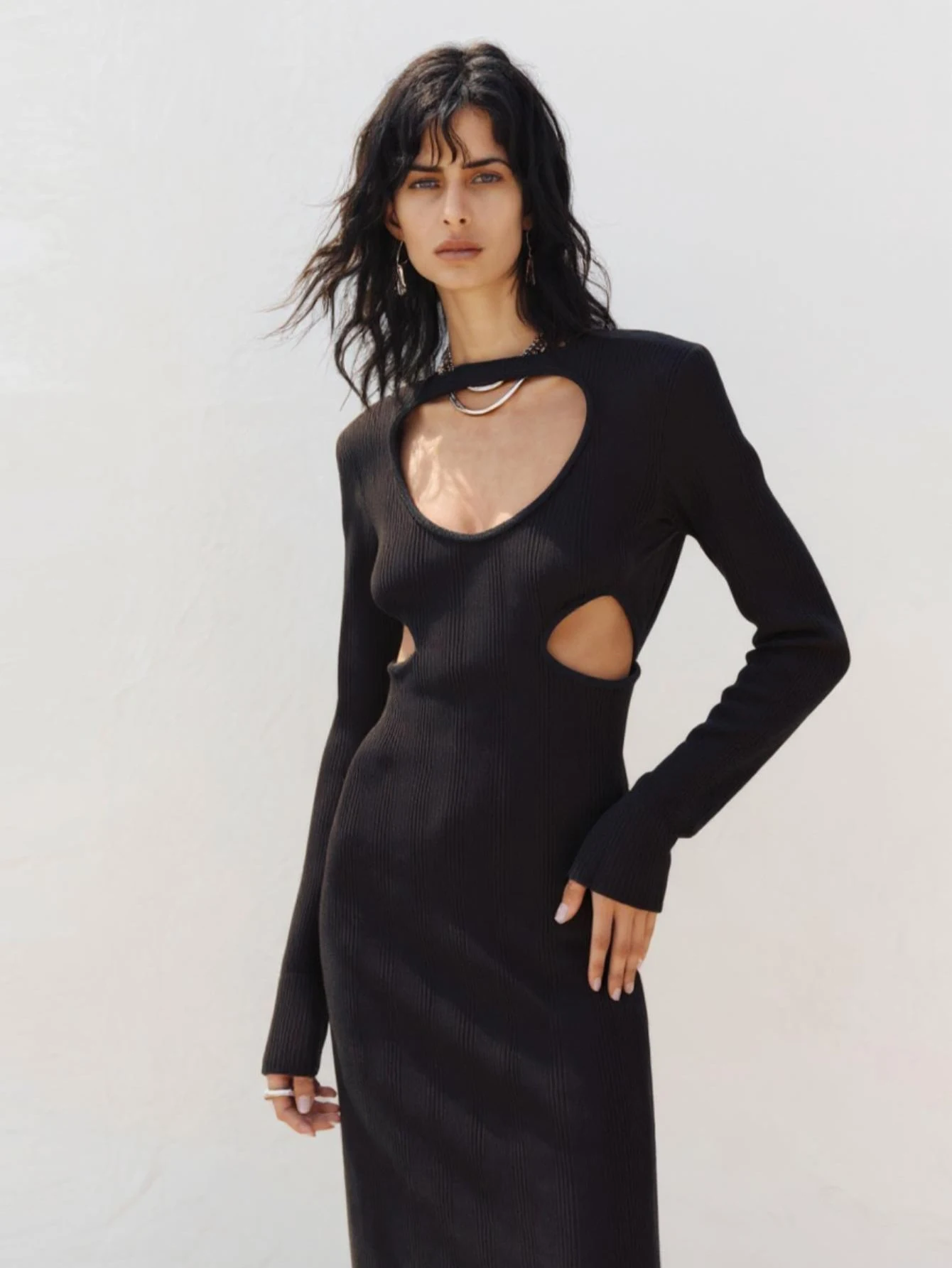 Mia Muse Vestido midi feminino de manga comprida, elegante, cor sólida, casual, verão, outono, boutique