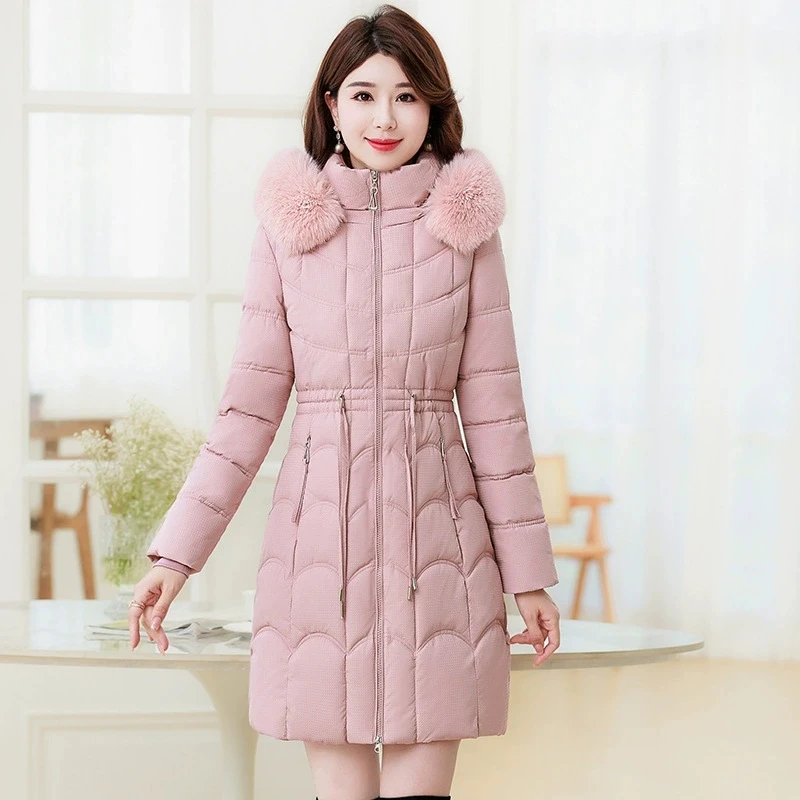 Hat Detachable Women's Winter Long Warm Cotton-padded Jacket Korean Version of Slim Big Fur Collar Padded Cotton-padded Jacket