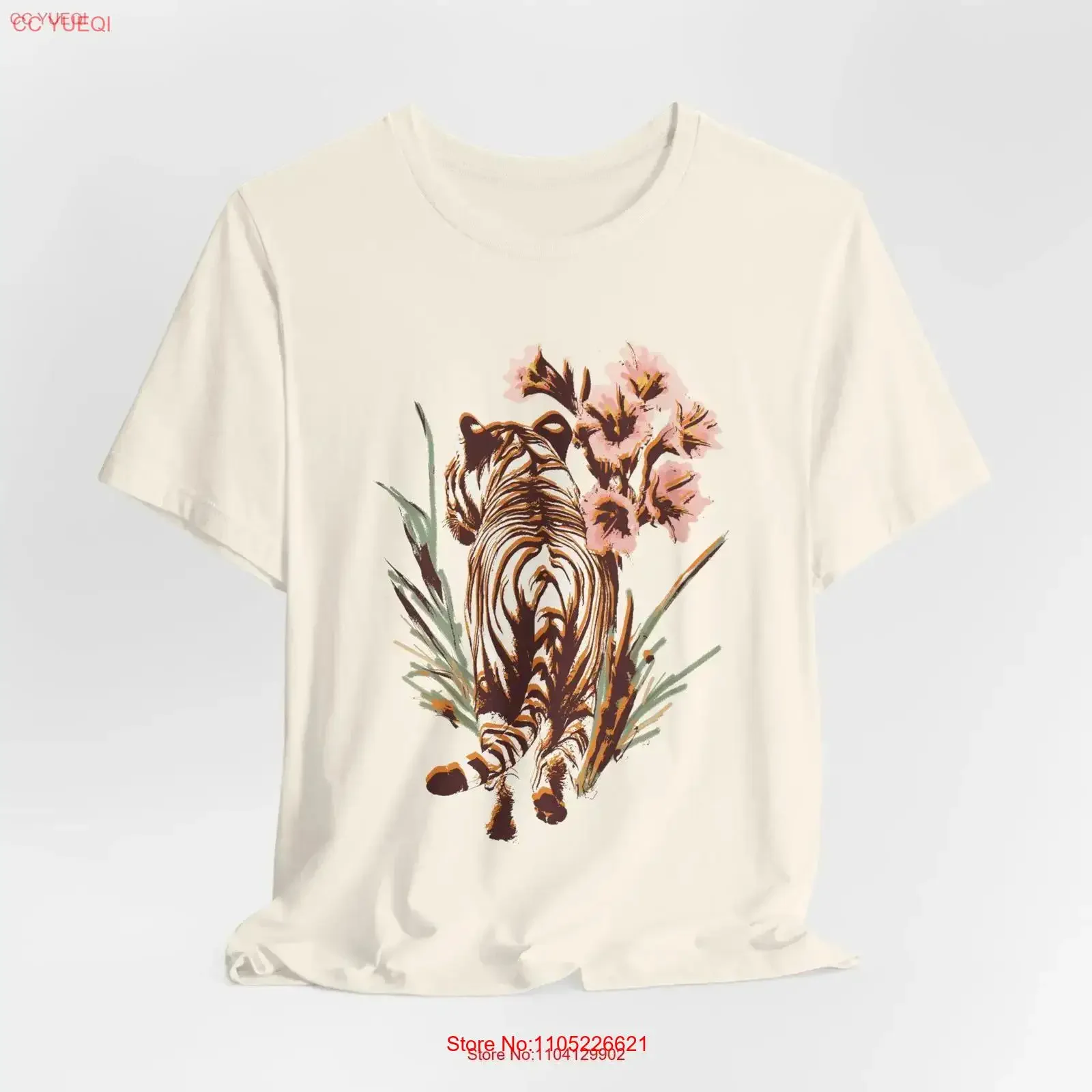 Tiger Flowers T Shirt Cat Lovers Boho Cute Floral Vintage Style for Her vintage Washed homme Top For Everyday Wear Unisex