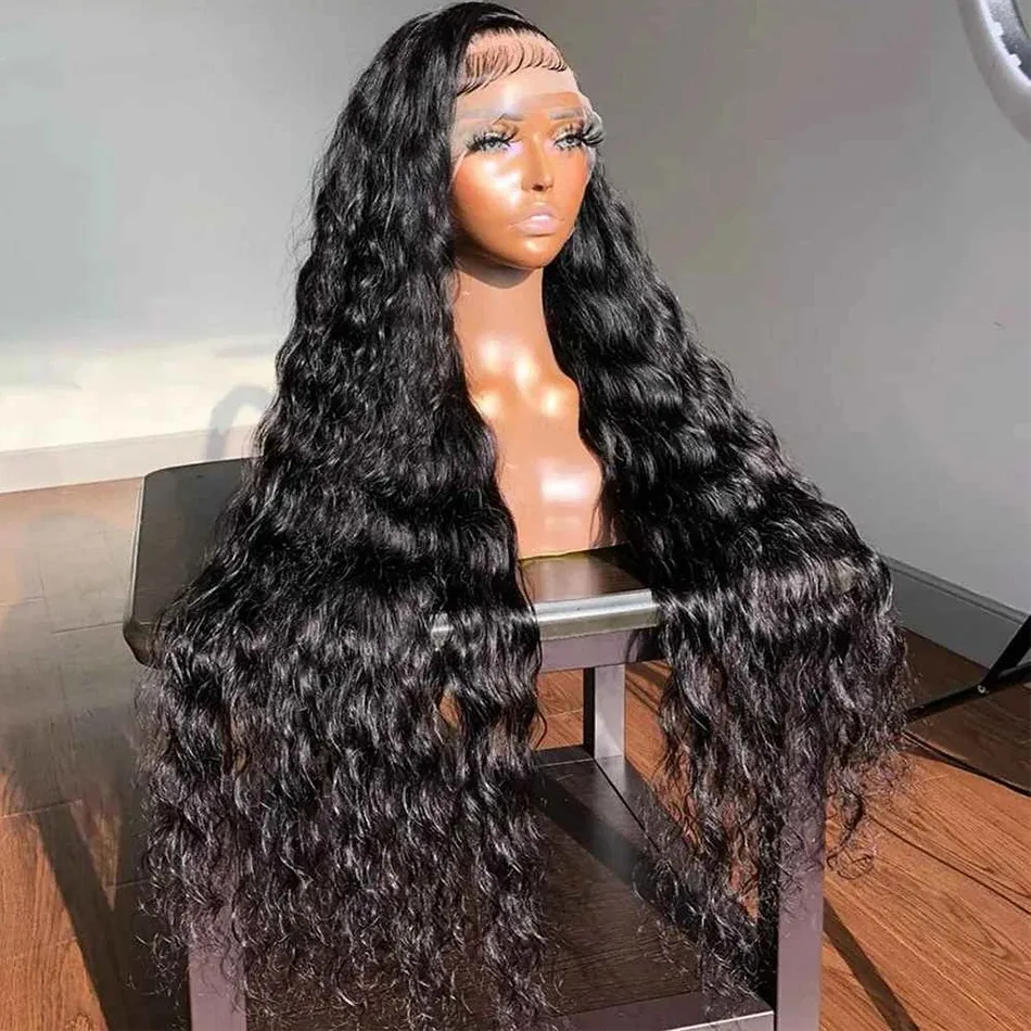 

250 Density 13X6 HD Transparent Deep Water Wave Curly Human Hair Lace Frontal Wig 30 36 46 Inch 13X4 Lace Front Human Hair Wigs