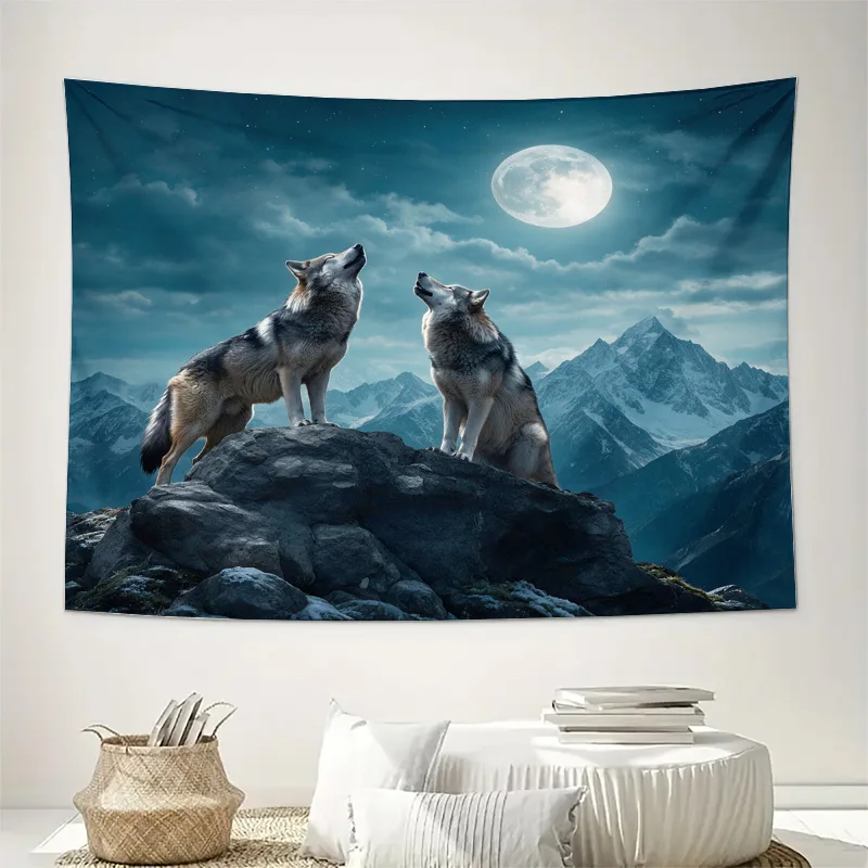 Dramatic Wolf Howling Full Moon Mountain Landscape Curtains Window Curtain Drapes Home Decor Curtain Panel Sleeper Room Wall Han