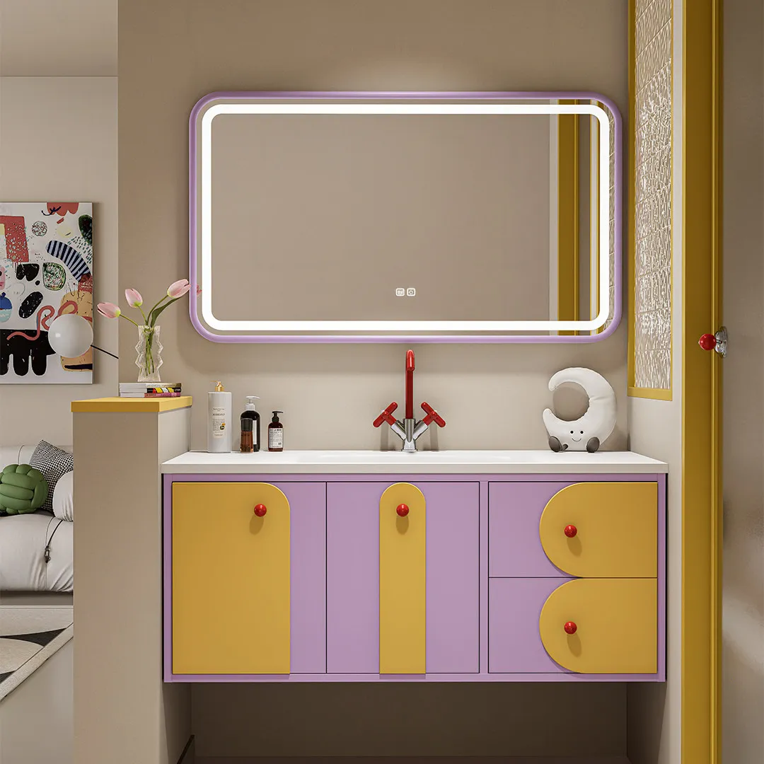 

bathroom cabinet combination, bathroom washstand, solid wood light luxury rock slab seamless ceramic integrated basin