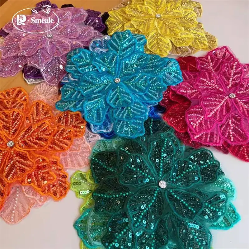 24CMX21CM, 22 Farben. Mehrschichtige bestickte, perlenbesetzte Pailletten-Großblumen, DIY-Kleidung, Mantel-Brustblume, Dekorations-Applikation. – Detail 2