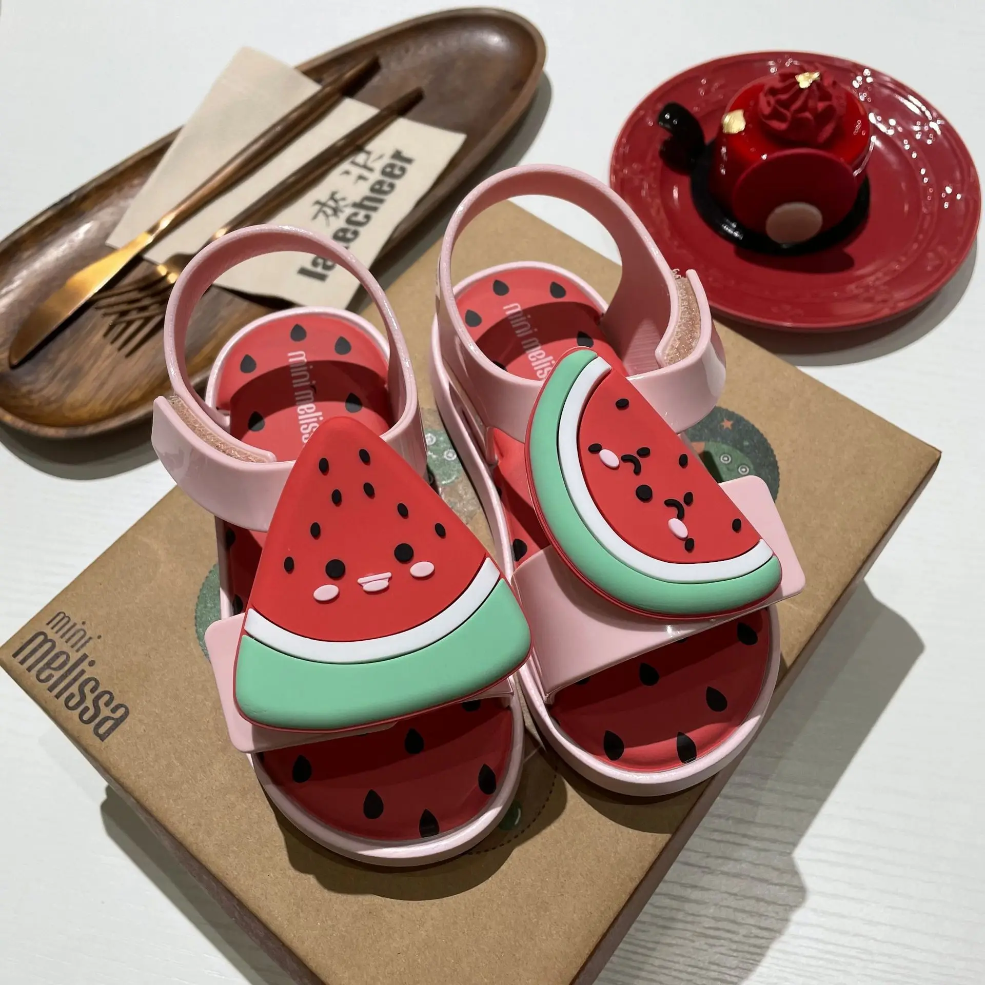 Children\'s shoes Jelly shoes Strawberry watermelon pineapple avocado fruit Summer flat shoes for boys and girls