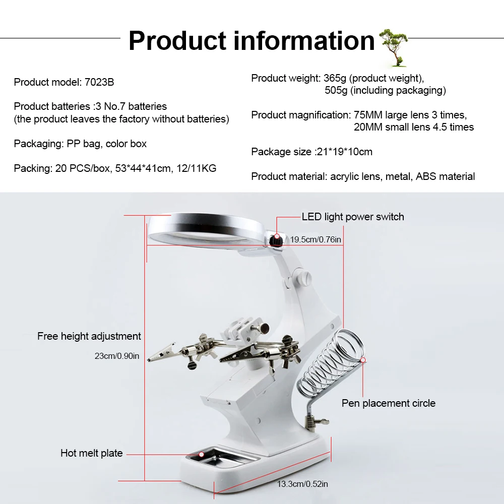 3X/4.5X Soldering Iron Stand Magnifying Glass Third Hand Welding Magnifier Alligator Clip Holder Standing Style Repair Mgnifying