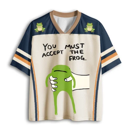 You Must Accept The Frog Meme Graphic Mesh V Neck T-shirt Men Funny Cartoon Summer Short Sleeve Top