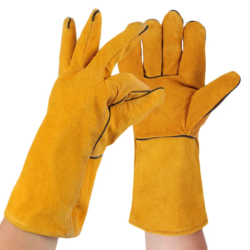 

Long-length Electric Welding Gloves Full Leather Double-layer Inner Lining Thick and Durable Heat-resistant Gloves