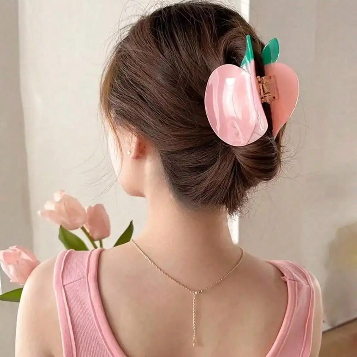 1pc Summer Dopamine Fruit Hair Clip Cute Peach Grip High Grade Acetate Apple Shark Clip Back Head Disc Hair Grip