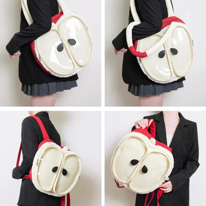 Y2K Red Apple Plush Itabag Kawaii Versatile Shoulder Bag Large Capacity Student Contrast Zipper Commuter Backpack Female New