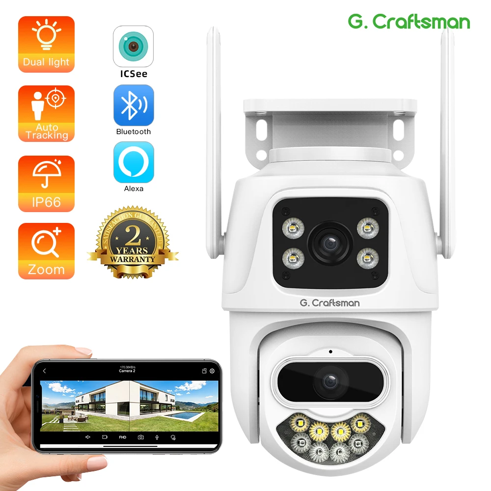 WiFi PTZ 3MP+3MP LENS CMOS Sensor Outdoor Full Color Night Vision AI Human Auto Tracking Surveillance ICSEE