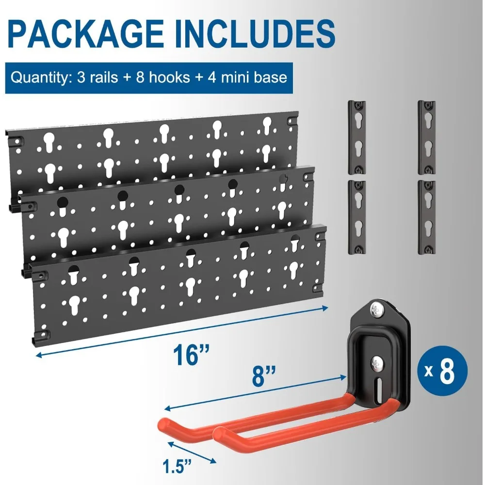 Настенный органайзер для гаража, вместительные складные вешалки для стульев с 8 регулируемыми крючками, 48 дюймов