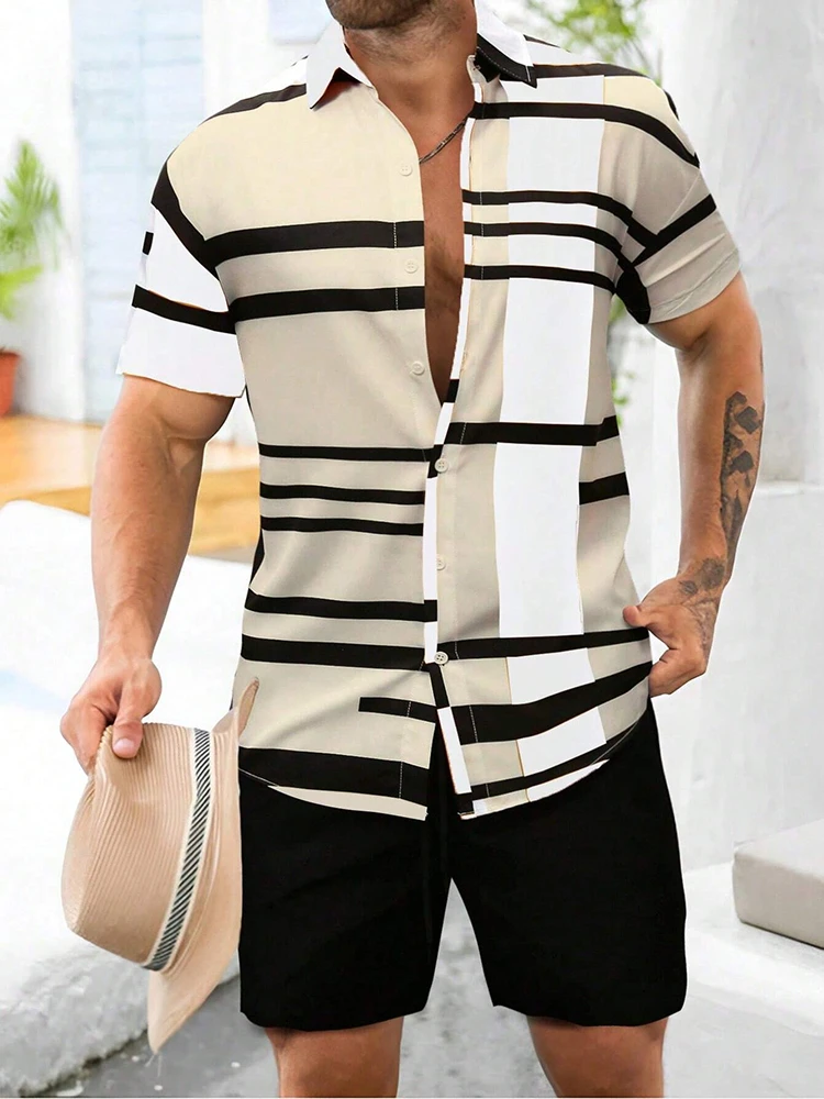 2024 Summer New Men's Short-sleeved Shirt And Beach Shorts Set Running Men's Shorts Everyday Urban Fashion Men's Casual Shirt