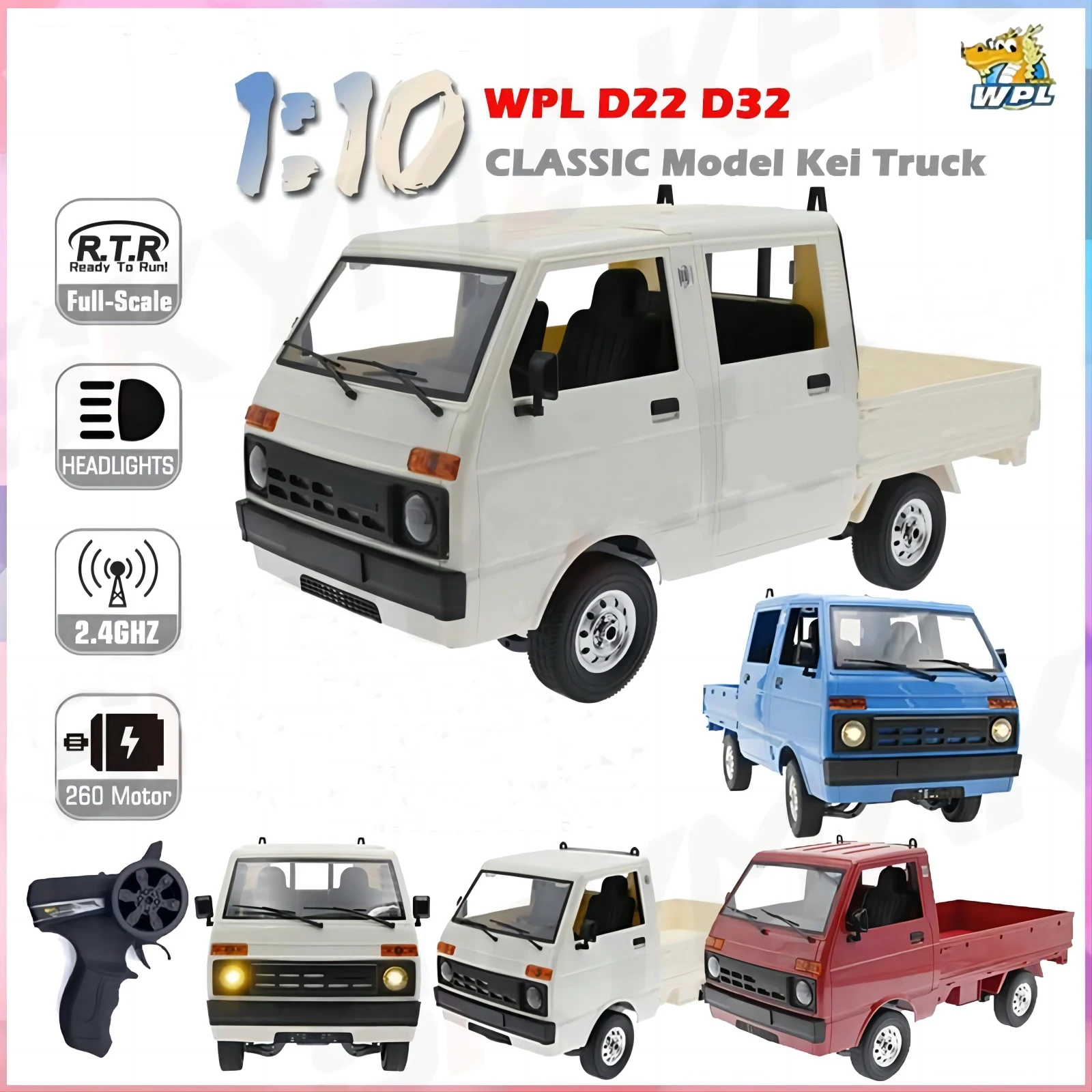 1/10 Wpl D22 D32 Rc Car 2.4g 2wd Simulation Drift Truck Van Climbing Led Light Remote Control Off-road Toys For Boys Gift 