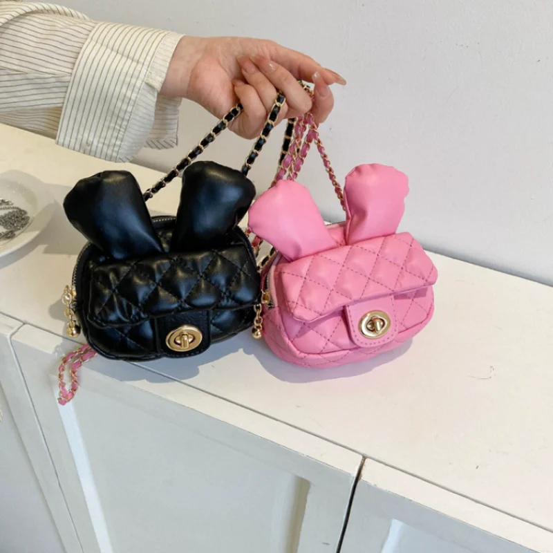 Mini bolsa de ombro para princesa pré-escolar, bolsa rosa coelho pequeno, bolsa crossbody fofa para bebê menina, designer infantil, luxo