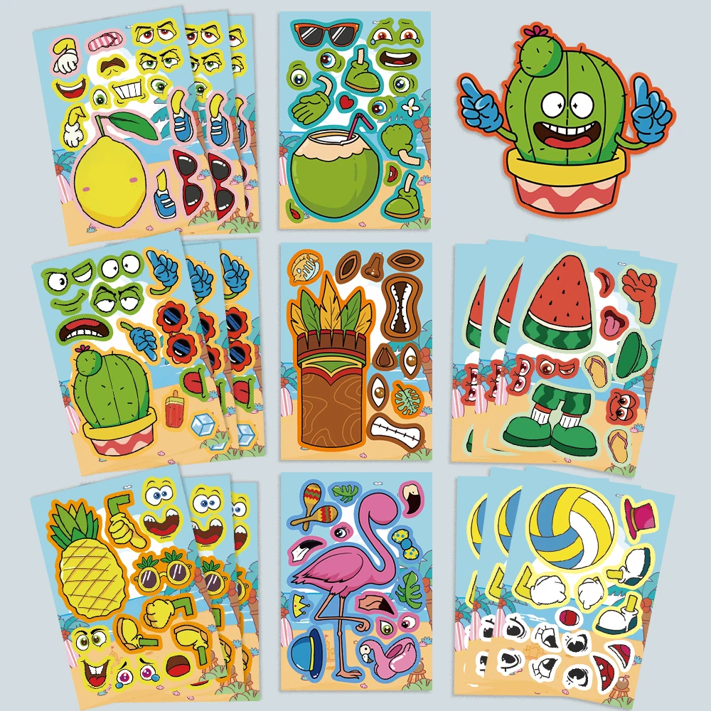 8/16/32pcs Holiday Summer Vacation Stickers for Kids Creative Funny DIY Sticker Fun Assemble DIY Toys Party Gift For Boy Girl﻿﻿