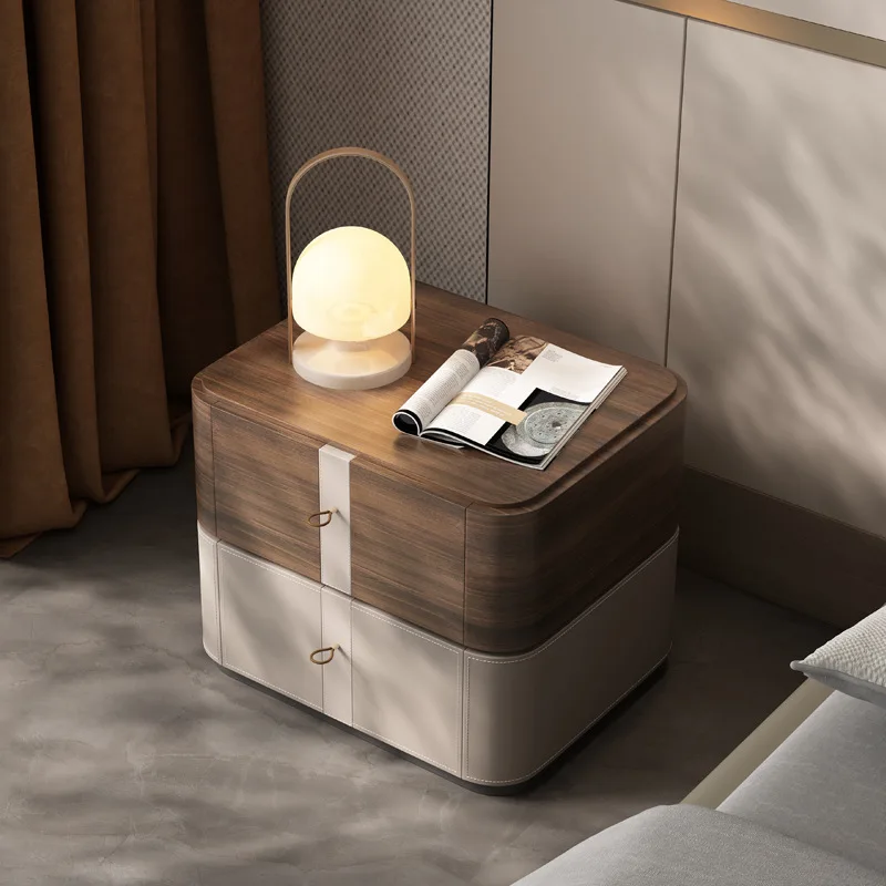

Italian light luxury minimalist small apartment walnut color bedroom bedside cabinet modern simplicity