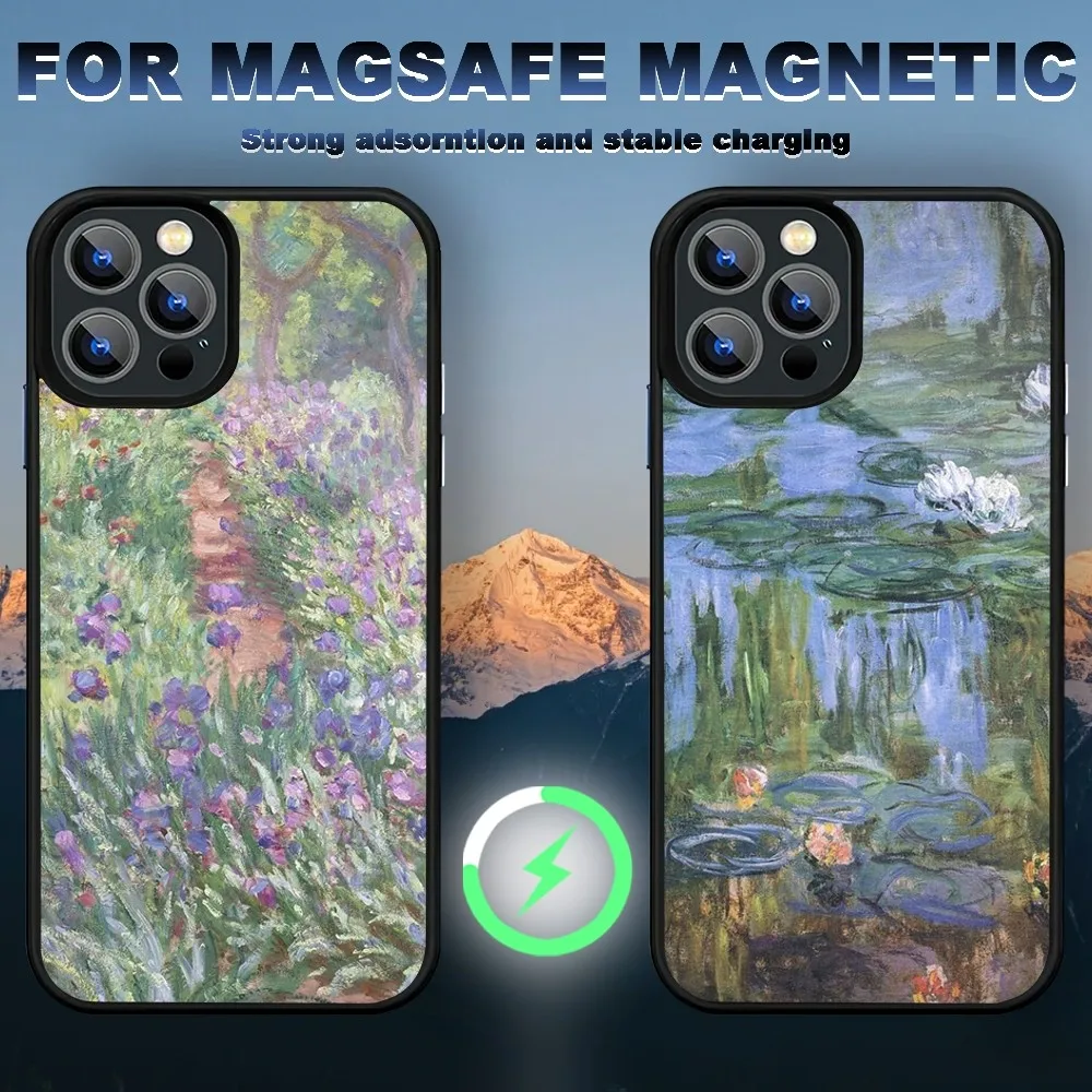 Claude Monet Impressionism Painter Phone Case iPhone 15 14 11 12 13 Pro Max Plus Magnetic Wireless Charge Cases Cover