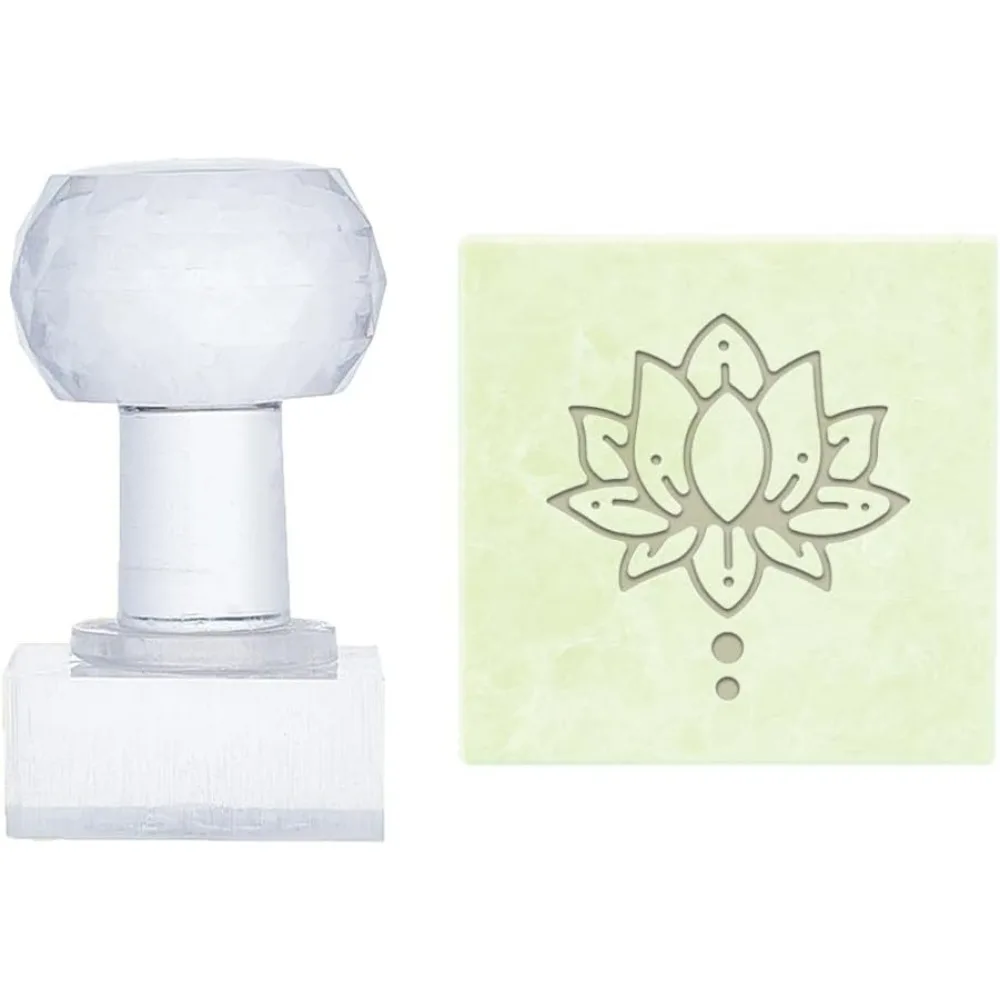 Acrylic Soap Stamp Lotus Flower Handmade Soap Stamp Imprint Stamp 1.3 Inch Square Natural Soap Chapter with Handle for DIY