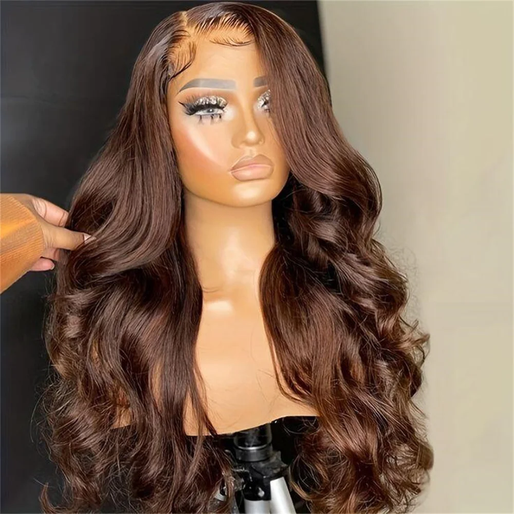 28inch Brown Body Wave Jewish Human Hair Wig 5x5 Silk Base Baby Hair HD Lace European Hair Preplucked Glueless