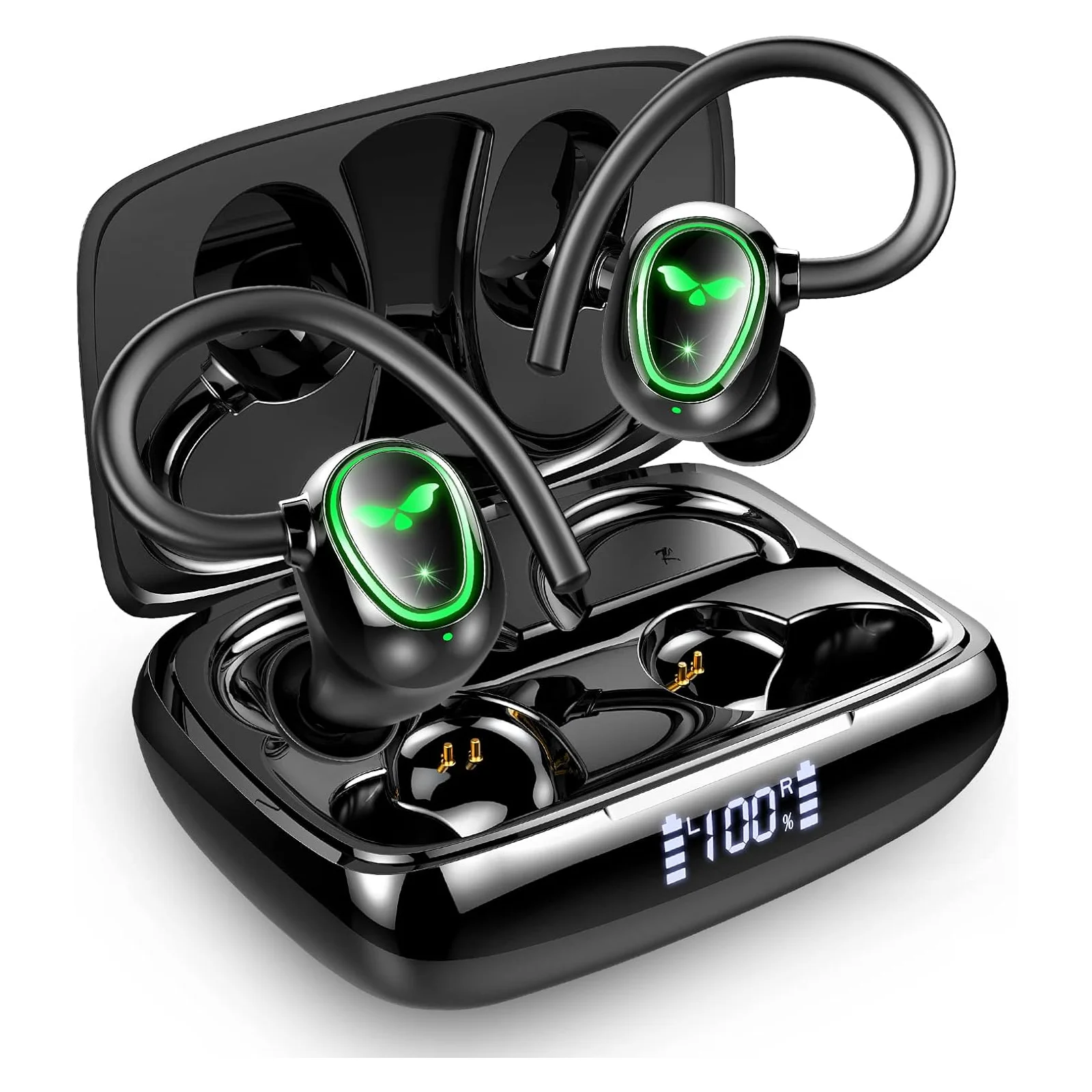 Kabellose Ohrhörer, Bluetooth 5.3 Stereo-Bass-Kopfhörer, In-Ear Geräuschunterdrückung mit Mikrofon, IP7 Wasserdichte Sportkopfhörer, 48 Stunden Wiedergabezeit.